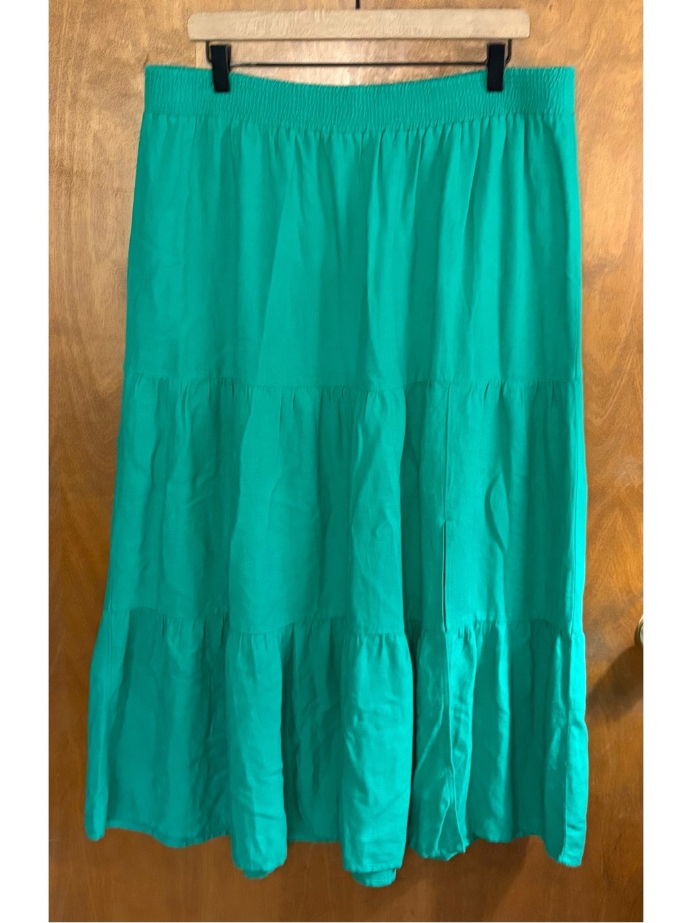 LOFT Kelly Green Linen Tiered Maxi Skirt High Rise Pull On Stretchy Lagenlook XL